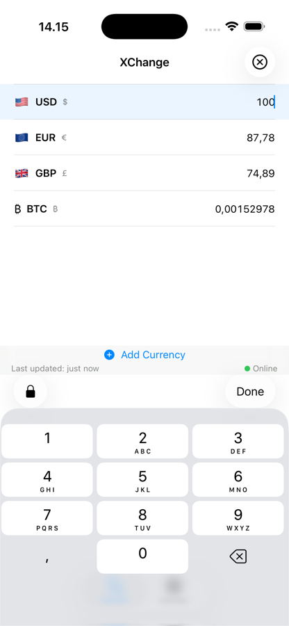 Entering an amount to convert in XChange