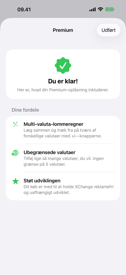 XChanges skærm til Premium-oplåsning