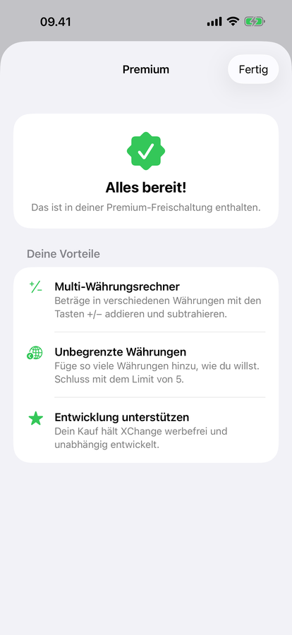 Der Premium-Freischaltbildschirm von XChange