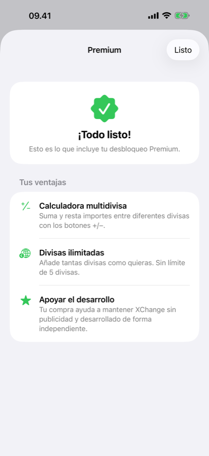 Pantalla de desbloqueo Premium de XChange