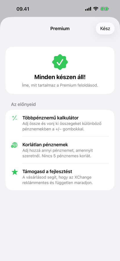 Az XChange Premium feloldási képernyője