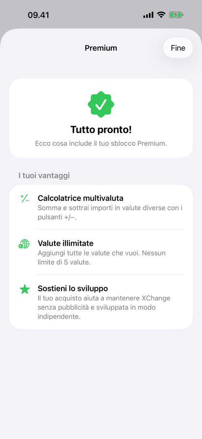 Schermata di sblocco di XChange Premium