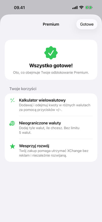 Ekran odblokowania XChange Premium